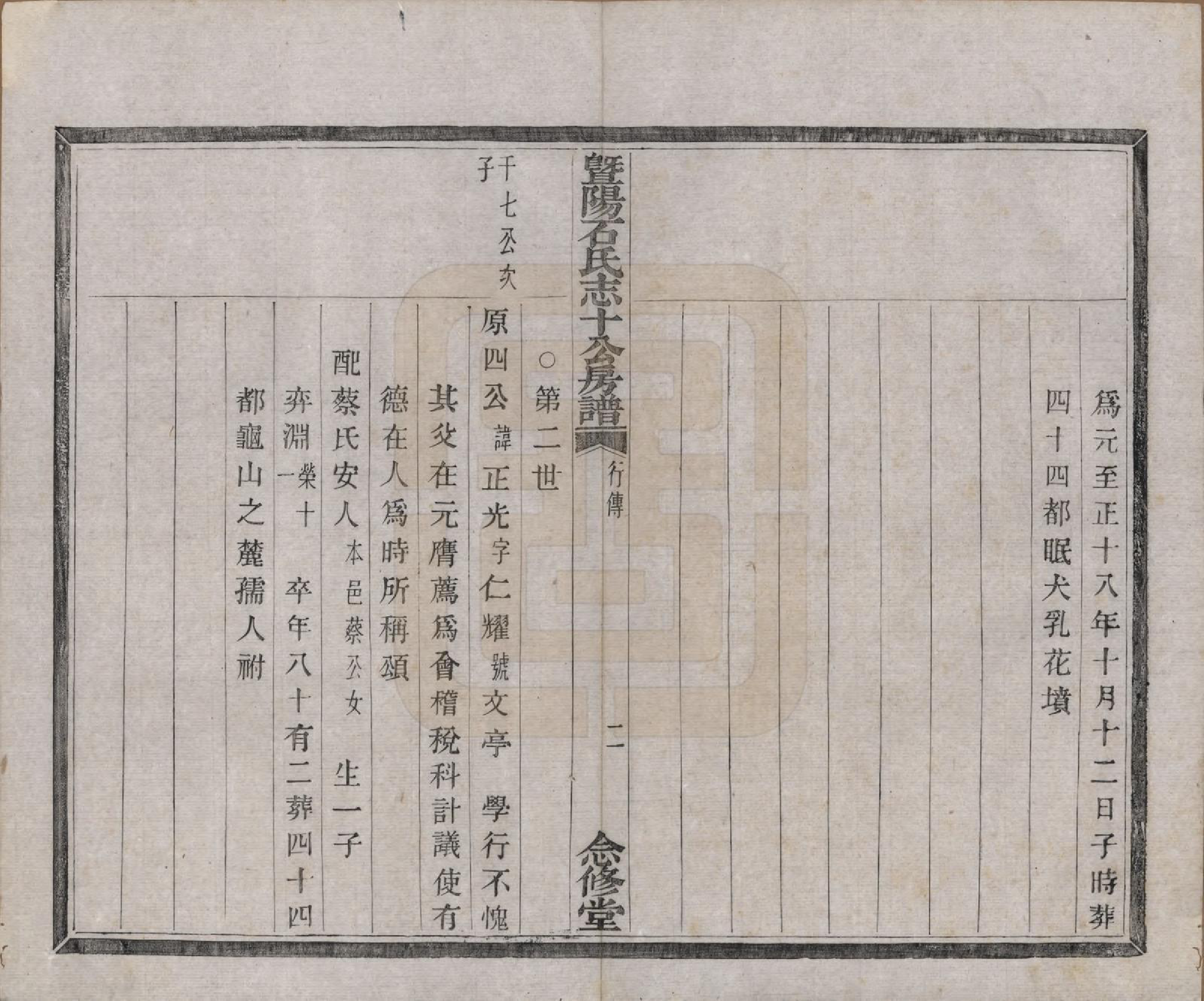 GTJP1317.石.浙江诸暨.暨阳石氏志十公房谱十二卷.清光绪十年（1884）_006.pdf_第2页