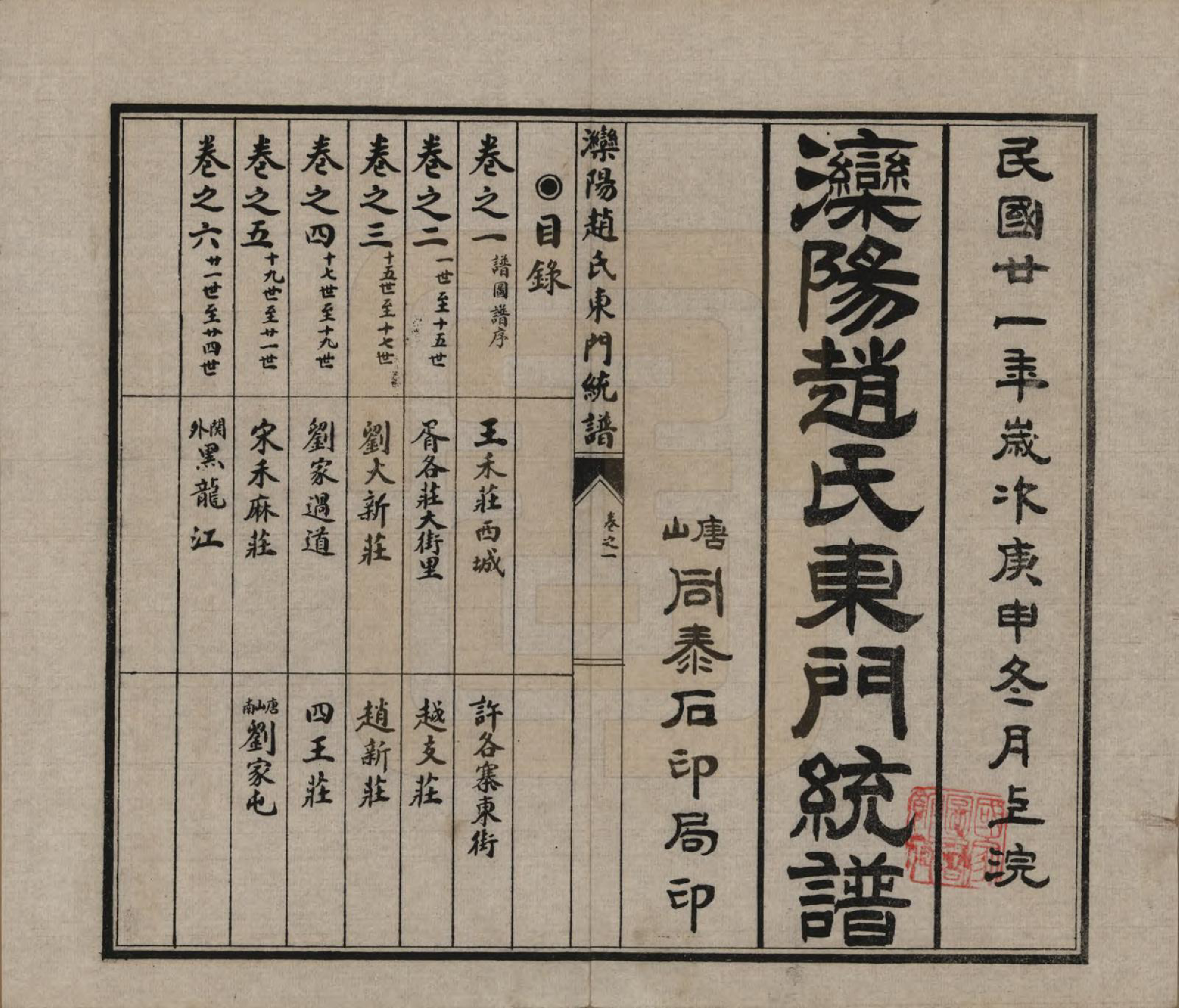 GTJP2211.赵.河北唐山.滦阳赵氏东门统谱六卷.民国二十一年（1932）_002.pdf_第1页